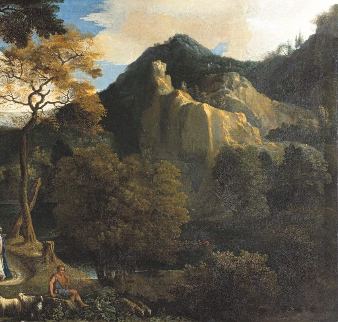 Peinture d'une montagne et de flore environnante
