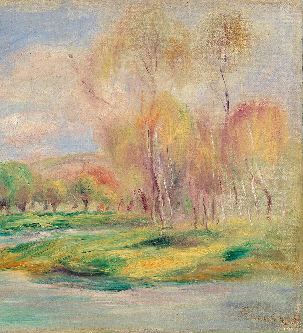 Peinture coloré représentant une plaine avec des arbres